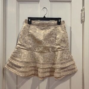 V. Chapman Cream & Gold Floral A-Line Skirt